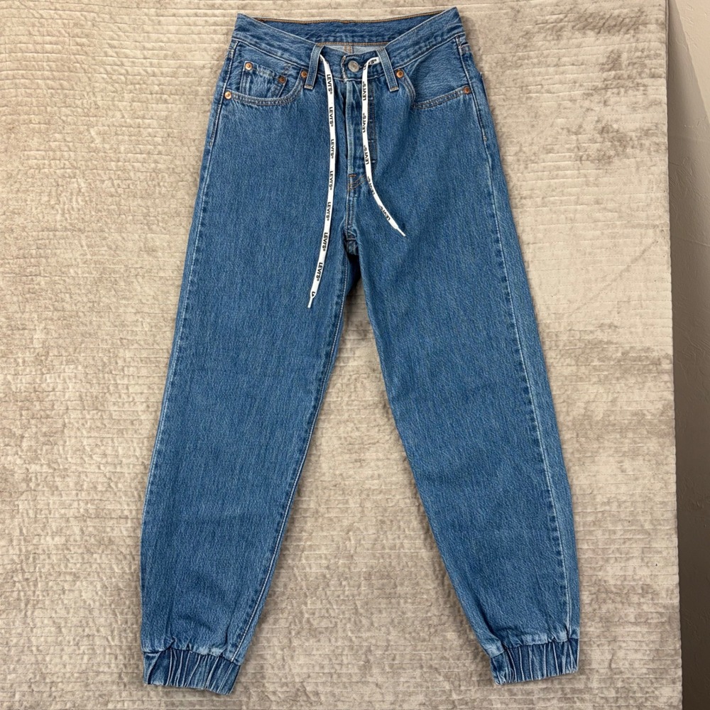 Levis 501 High Rise Denim Joggers Medium Wash Button Fly W25 79075-0000